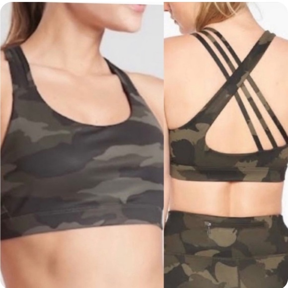 Athleta Green Camo Run Free Sports Bra, Size Small - Picture 1 of 7
